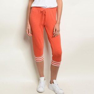 By Sweet Claire Womens Medium Orange Cropped Jogger Capri Pants